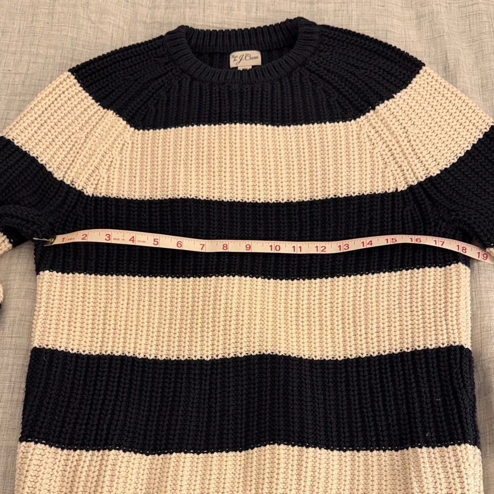 J. Crew Heritage Cotton Shaker-Stitch Navy and Cream Crewneck Sweater, XS